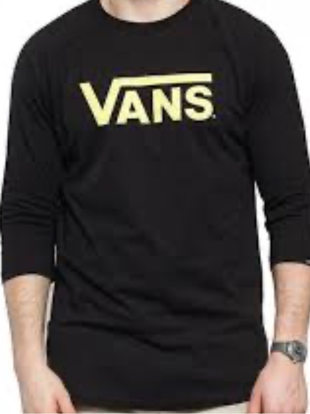 Vans Classic Raglan Tee in black with a sunny lime logo large nwt